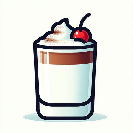 Coffee cup with whipped cream and cherry. Vector illustration.のイラスト素材