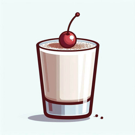 Milkshake in a glass with cherries. Vector illustration.のイラスト素材
