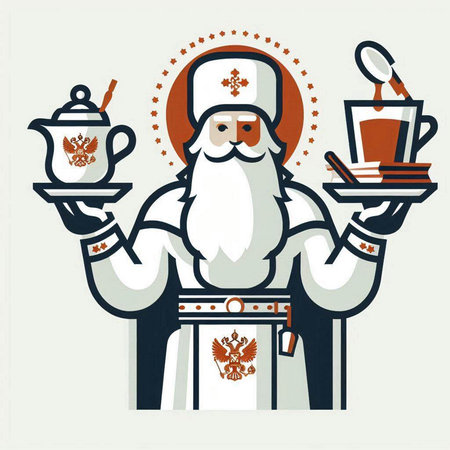 Saint Nicholas with a Cup of coffee in his hand. Vector illustration.のイラスト素材