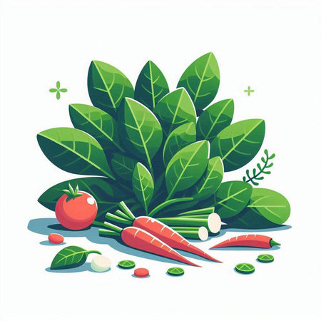 Vegetables and greens. Vector illustration of fresh vegetables and herbs.のイラスト素材