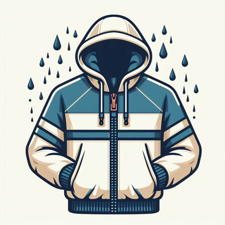 Vector illustration of a hooded jacket with a hood and rain dropsのイラスト素材