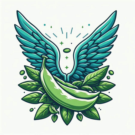 Vector illustration of a green winged bird with green leaves and seedsのイラスト素材
