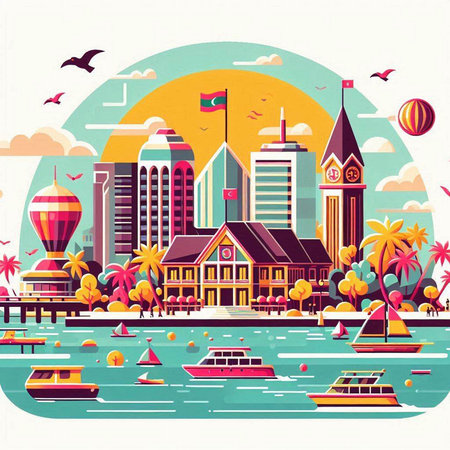 Bangkok, Thailand. Vector illustration in flat style. Cityscape.のイラスト素材