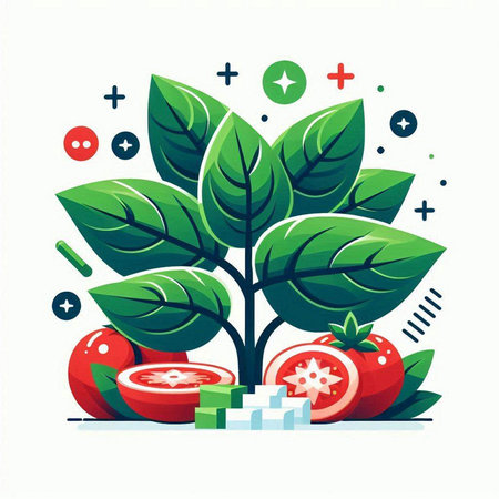 Tomatoes growing in the garden. Vector illustration in flat style.のイラスト素材