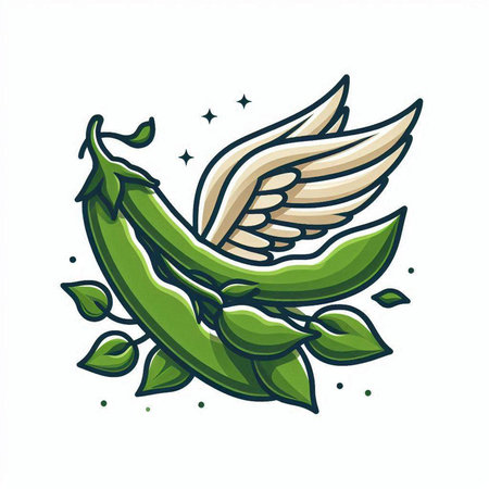 Peas with wings and leaves. Vector illustration isolated on white background.のイラスト素材