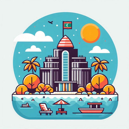 Tropical island in flat style. Vector illustration. Travel concept.のイラスト素材