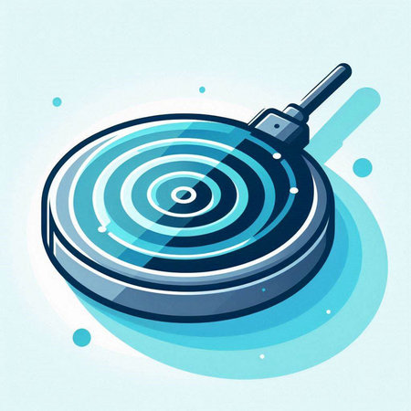 Frying pan and target on blue water background, vector illustration.のイラスト素材