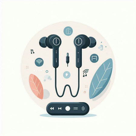 Modern flat design vector illustration concept of wireless headphones for listening to music.のイラスト素材
