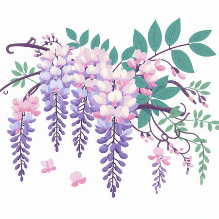 Beautiful floral background with pink wisteria flowers. Vector illustration.のイラスト素材