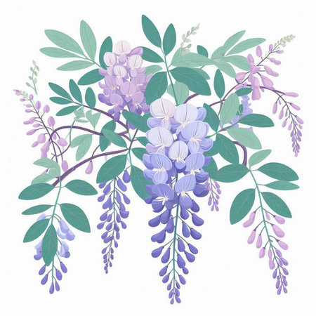 Wisteria flowers isolated on white background. Watercolor illustration.のイラスト素材