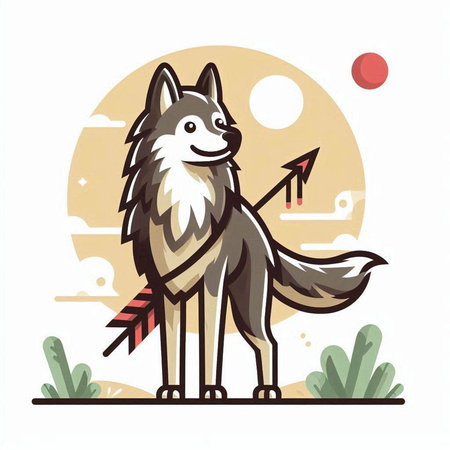 Wolf with arrow. Vector illustration of a wolf in cartoon style.のイラスト素材