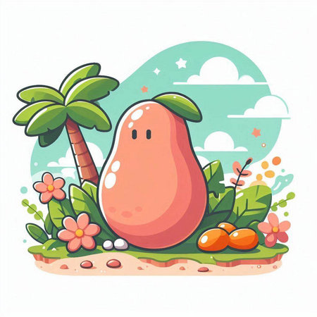 Vector illustration of a cartoon character of a pear on the beach.のイラスト素材