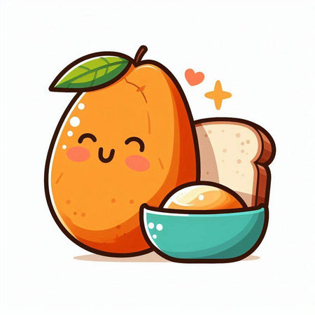 Cute kawaii papaya and bread. Vector illustration.のイラスト素材