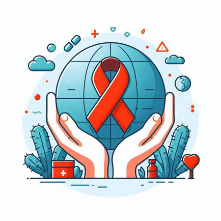 Vector illustration of World Aids Day concept with red ribbon and world globe.のイラスト素材