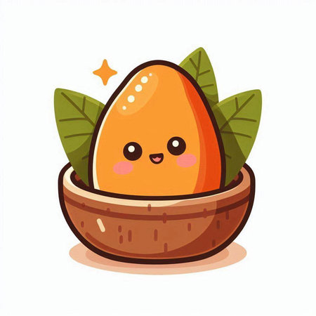 Cute kawaii orange fruit in a bowl. Vector illustrationのイラスト素材