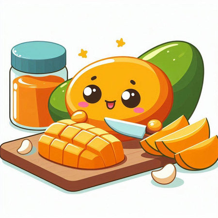 Illustration of a Cute Mango Fruit Mascot Characterのイラスト素材