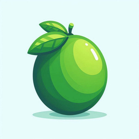 Illustration of a fresh green mango on a light blue background.のイラスト素材