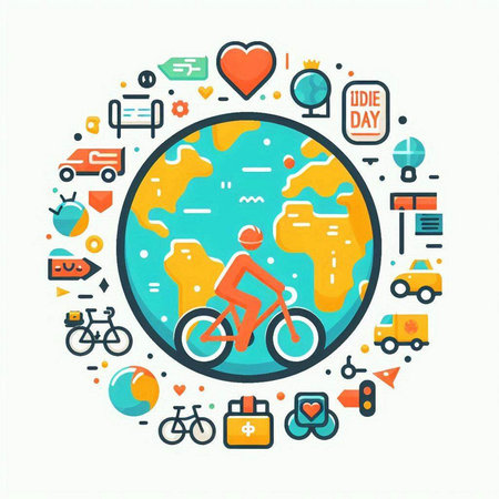 Vector illustration of flat design concept of cycling around the world. Concept for web banners and printed materials.のイラスト素材