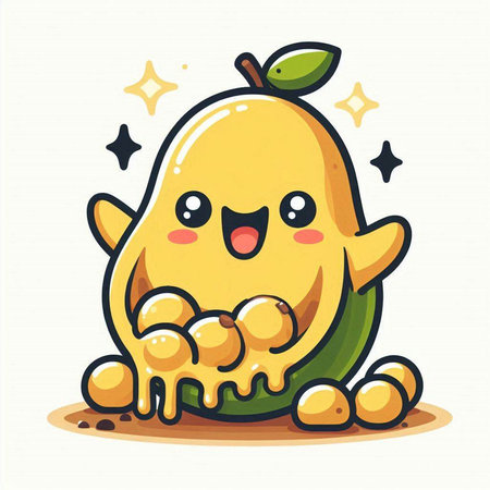 Cute Mango character. Vector illustration. Isolated on white background.のイラスト素材