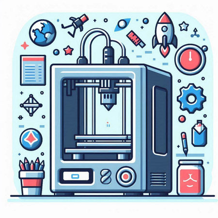 3D printer. Modern technology. Vector illustration in line art style.のイラスト素材