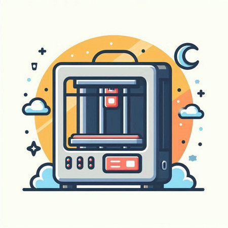 Illustration of a 3D printer in a flat design style.のイラスト素材