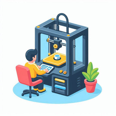 3d printer isometric vector illustration. 3d printing concept.のイラスト素材