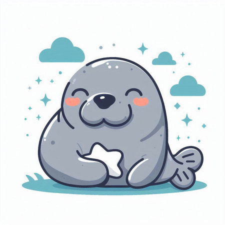 Vector illustration of cute seal in flat style. Cute cartoon character.のイラスト素材