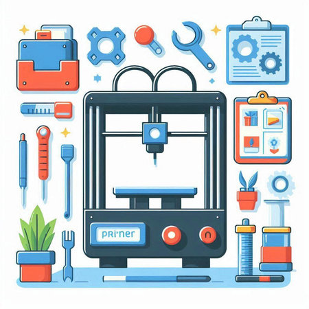 3D printer. Vector illustration in a flat style. Modern technology.のイラスト素材