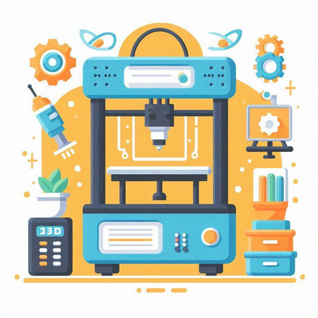 3d printer. Modern 3d technology. Vector illustration in flat styleのイラスト素材