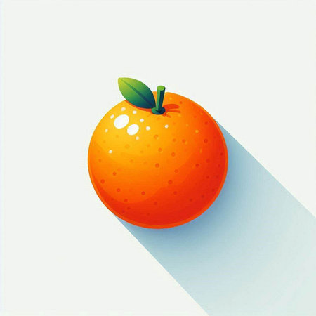 Orange fruit with long shadow on a white background. Vector illustration.のイラスト素材