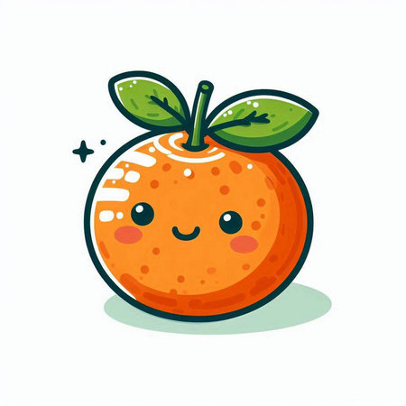 Cute orange fruit character. Vector illustration isolated on white background.のイラスト素材