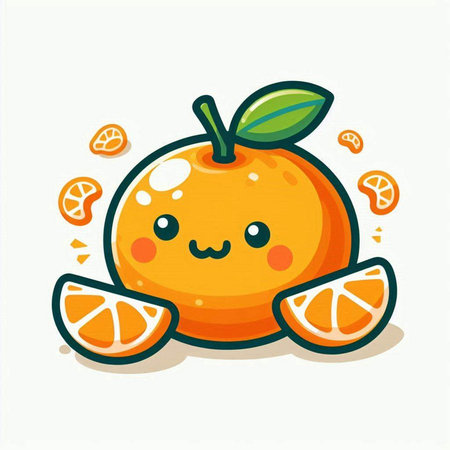 Cute cartoon orange fruit character. Vector illustration isolated on white background.のイラスト素材