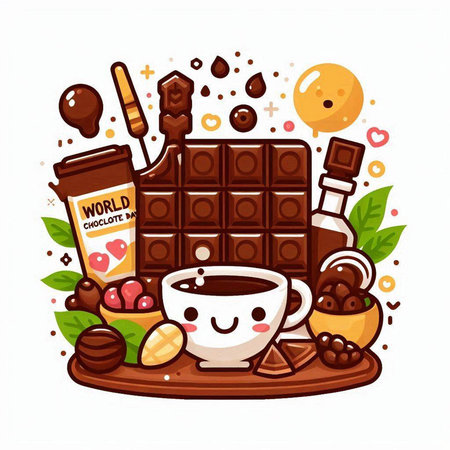 Cute chocolate bar with a cup of coffee. Vector illustration.のイラスト素材