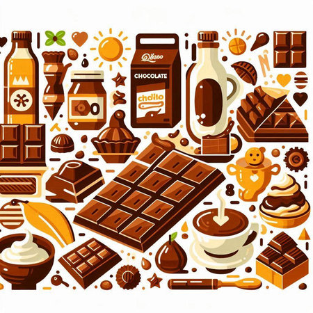 Chocolate seamless pattern with different types of sweets. Vector illustration.のイラスト素材