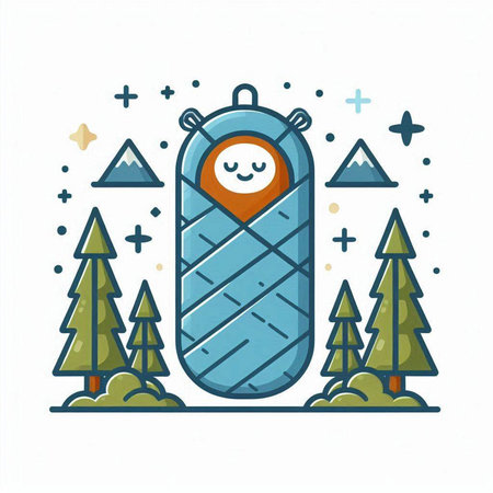 Cute baby wrapped in a blanket in the forest. Vector illustration.のイラスト素材