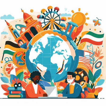 Traveling around the world concept. Vector illustration in flat style.のイラスト素材