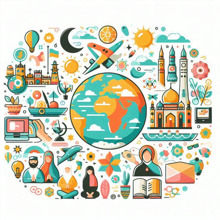 Travel around the world. Colorful vector illustration in flat style.のイラスト素材