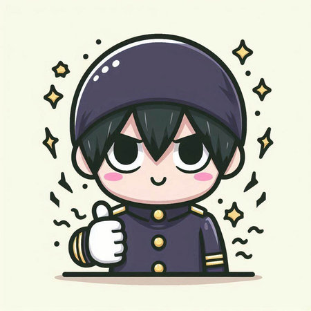 Illustration of a cute cartoon police officer with thumbs up gesture.のイラスト素材