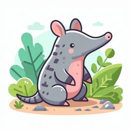 Cute cartoon rat in the jungle. Vector illustration in flat style.のイラスト素材