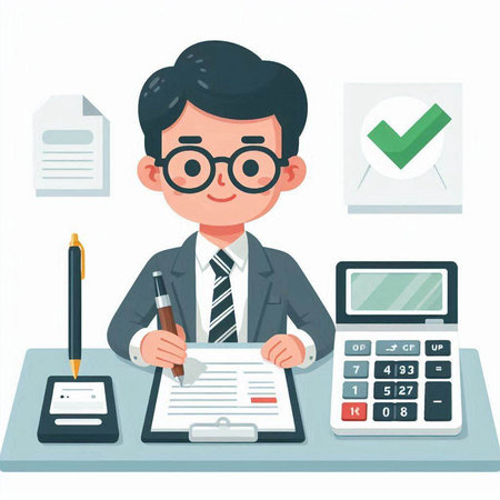 Young businessman signing a contract. Vector illustration in a flat style.のイラスト素材