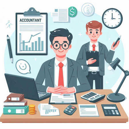 Businessman working in office. Vector illustration in flat cartoon style.のイラスト素材