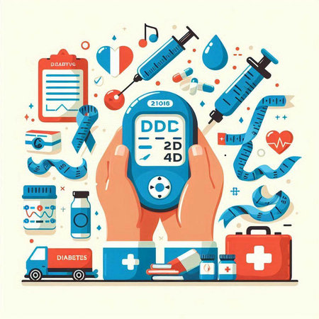 Glucose meter, blood sugar test and medical icons. Vector illustration.のイラスト素材