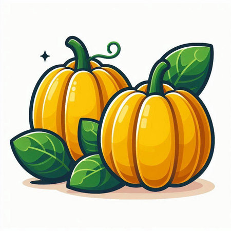 Pumpkin with leaves on a white background. Vector illustration.のイラスト素材