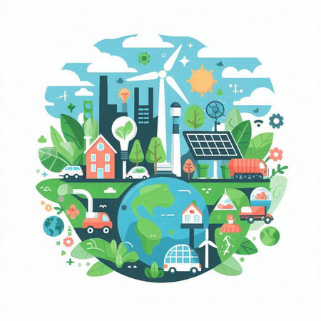 Ecology and environment concept. Renewable energy. Vector illustration.のイラスト素材