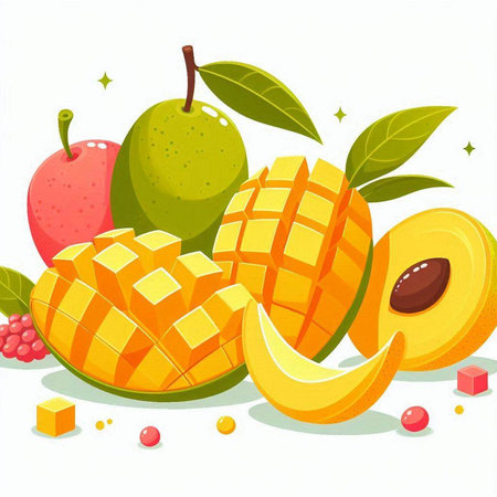 Mango fruit on a white background. Vector illustration for your designのイラスト素材