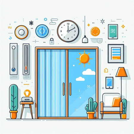 Home interior design, modern apartment with furniture. Vector illustration in line style.のイラスト素材