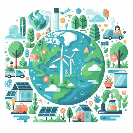 Ecology concept. Alternative energy sources. Vector illustration in flat styleのイラスト素材