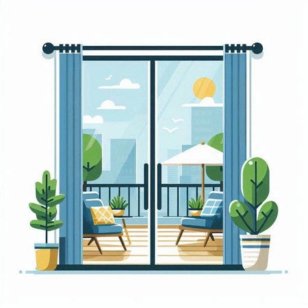 Balcony on the terrace of the house. Vector illustrationのイラスト素材