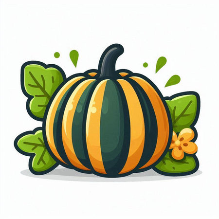 Pumpkin with leaves isolated on white background. Vector illustration.のイラスト素材