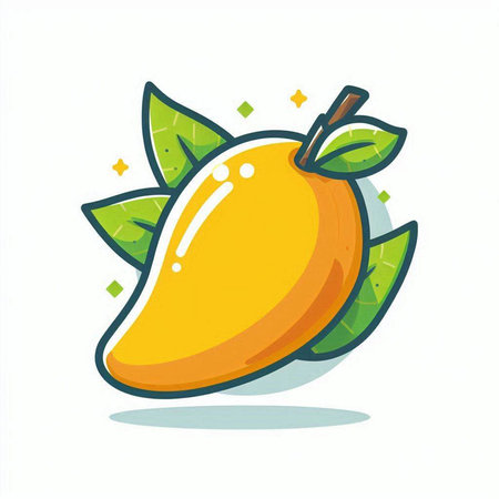 Mango fruit with leaf isolated on white background. Vector illustration.のイラスト素材